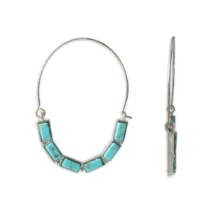 Women's Silver Tone Faux Turquoise Baguette Hoop Earrings