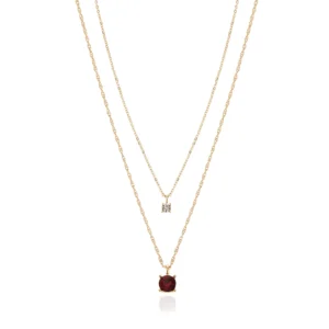 Goldtone Birthstone Necklace Set, July, Red, 2 Pieces