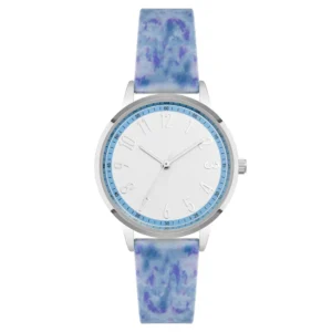 Blue Silicone Strap Round White Dial Casual Womens Watch