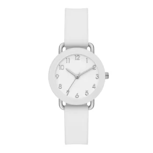 Ladies' Watch, Silver Round Case, White Bezel, White