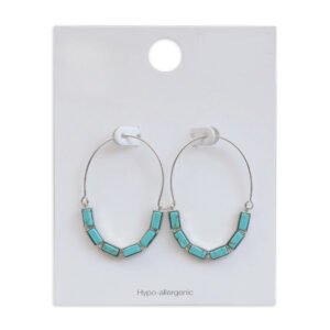 Women's Silver Tone Faux Turquoise Baguette Hoop Earrings