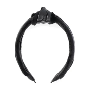 Women's Faux Leather Top Knot Hair Headband with Faux Fur Trim