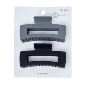 Women's Hair Claw Clip 2-Pack, Black Grey